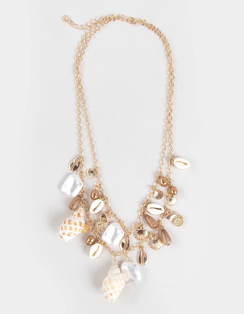 FULL TILT Layered Multi Shell Charm Necklace - GOLD