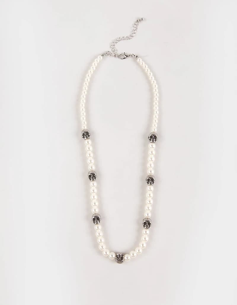 RSQ Skull/Pearl Beaded Necklace - IVORY