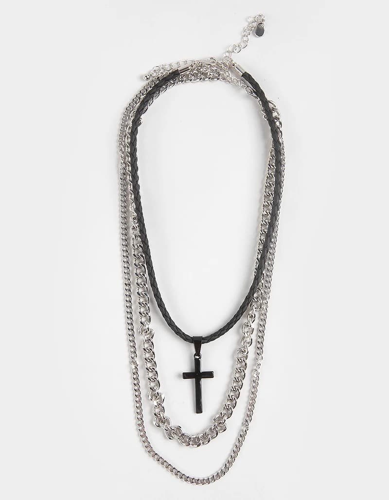 RSQ Layered Cross Chain Necklace - SILVER
