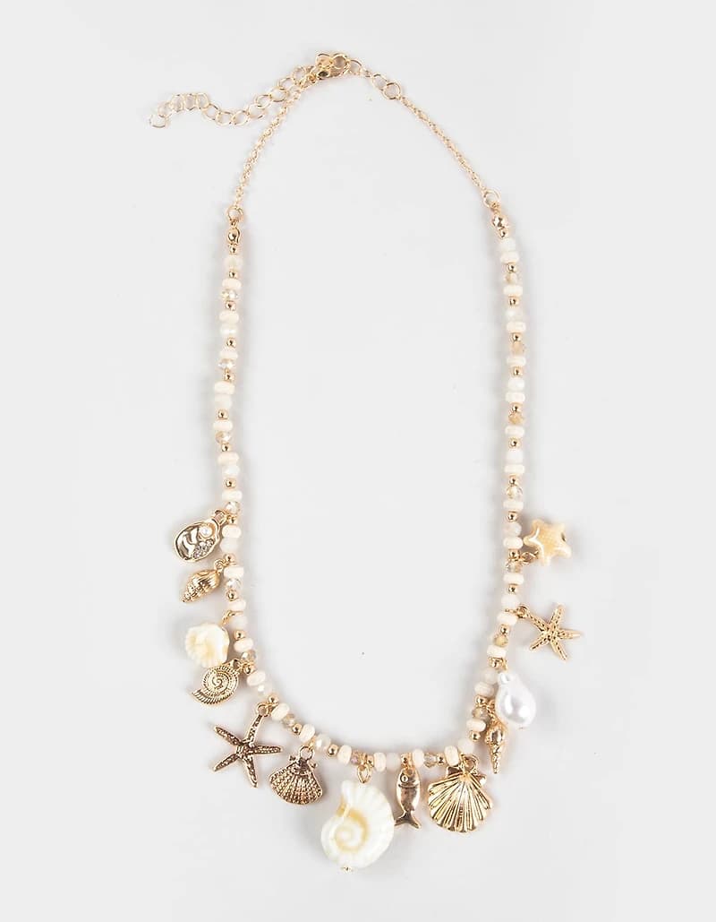FULL TILT Beaded/Shell Multi Charm Necklace - GOLD