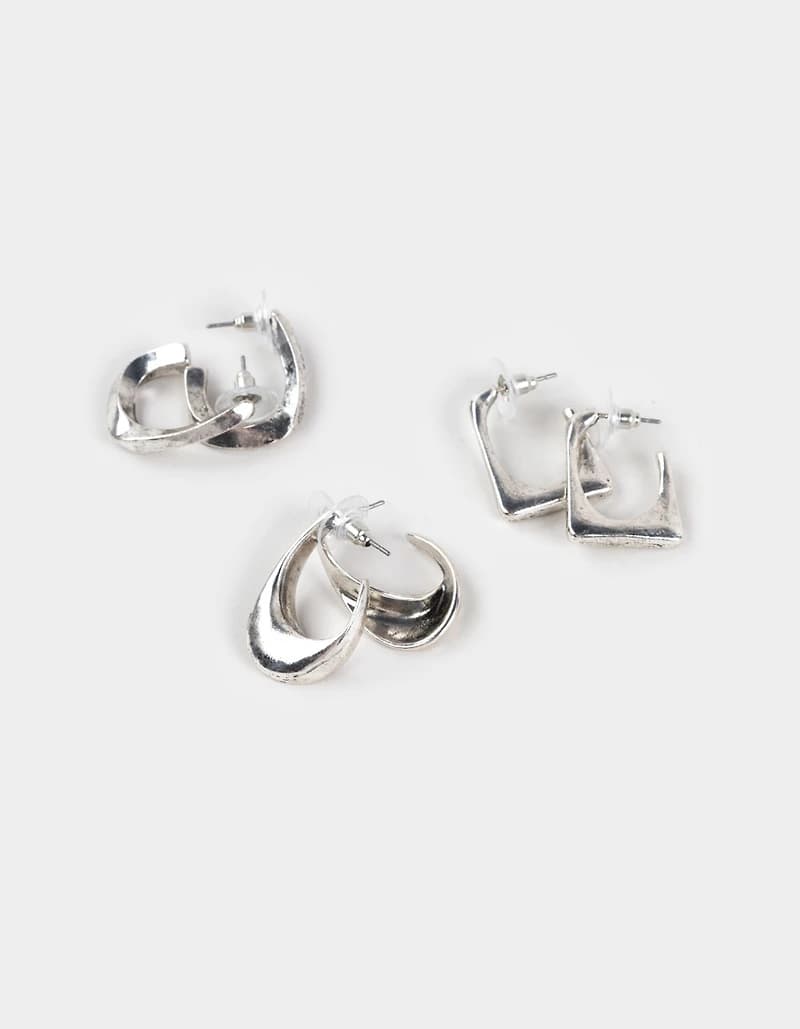 FULL TILT 3 Pack Molded Metal Earrings - SILVER