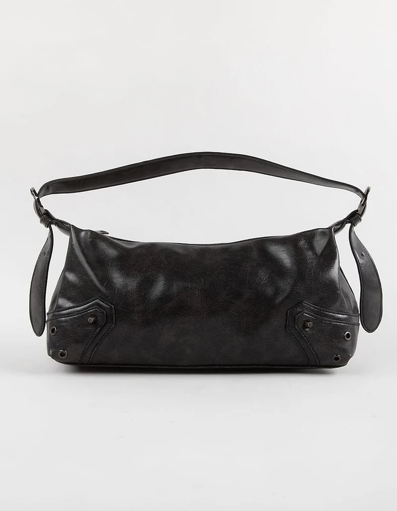 Faux Leather Shoulder Bag - WASHED BLACK