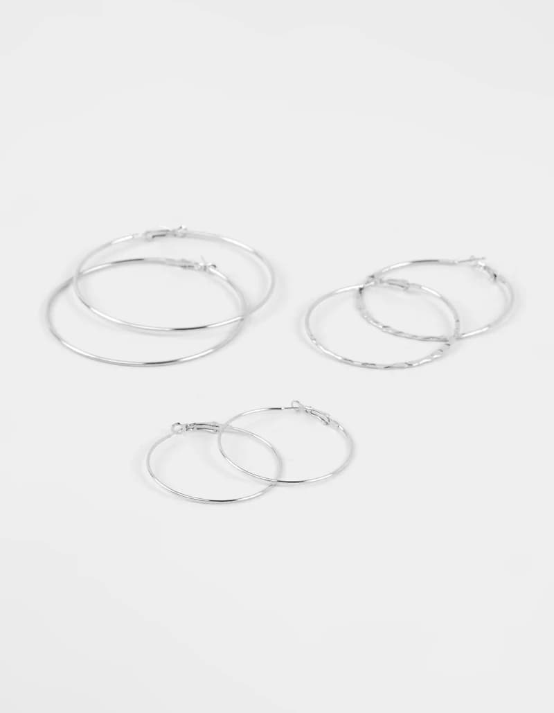 FULL TILT 3 Pack Oversized Textured Hoop Earrings