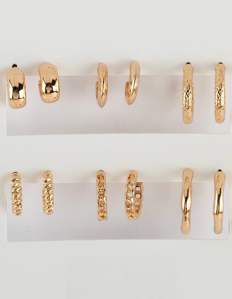 FULL TILT 6 Pack Mixed Huggie Earring Set - GOLD