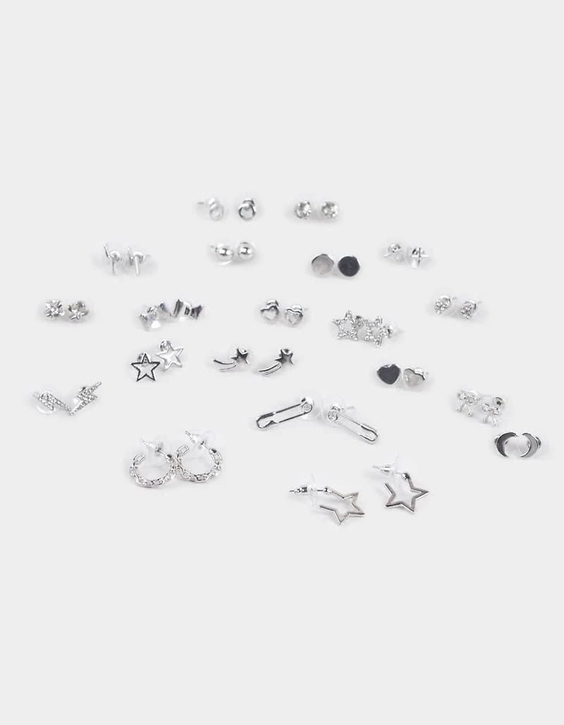 FULL TILT 20 Pack Star/Rhinestone/Hoop Earrings - SILVER